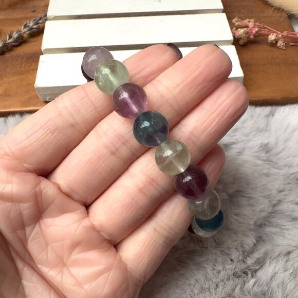 10mm Rainbow Fluorite Stretch Bracelet - Picture 5 of 7